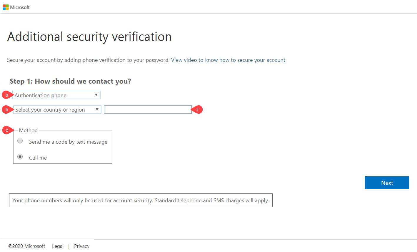 Microsoft Additional security verification dialog box.