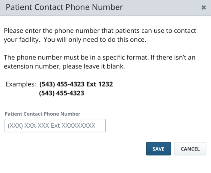 Patient Contact Phone Number dialog box showing Patient Contact Phone Number field.
