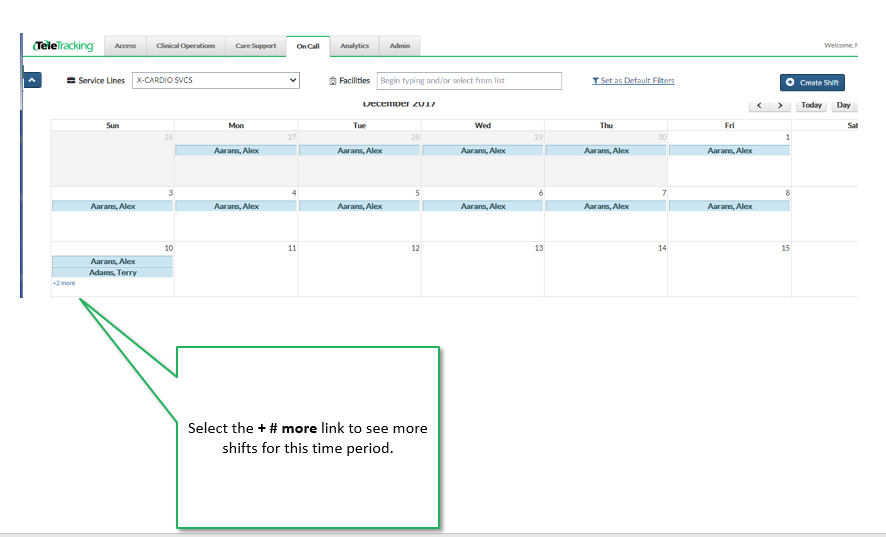 Select + # month to display additional shifts for this time period